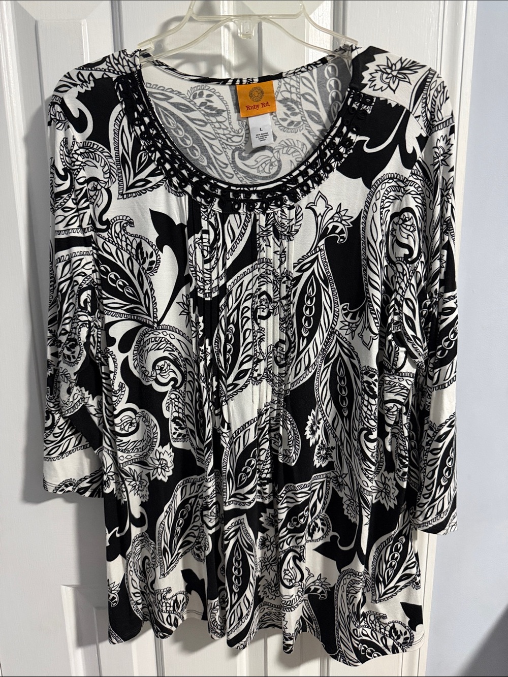 Rafaella Black and White Paisley Scoop Neck Tunic